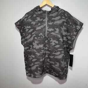 Mono B Sleeveless Hoodie Women’s 1XL Camo Gray Half Zip Pocket Sweatshirt